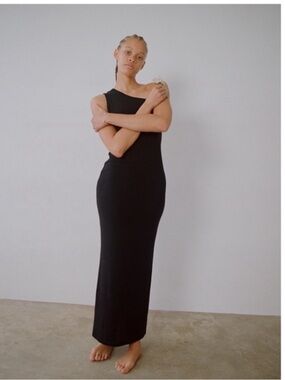 Ozma of California Half Moon Raw Silk Maxi Dress L Black
